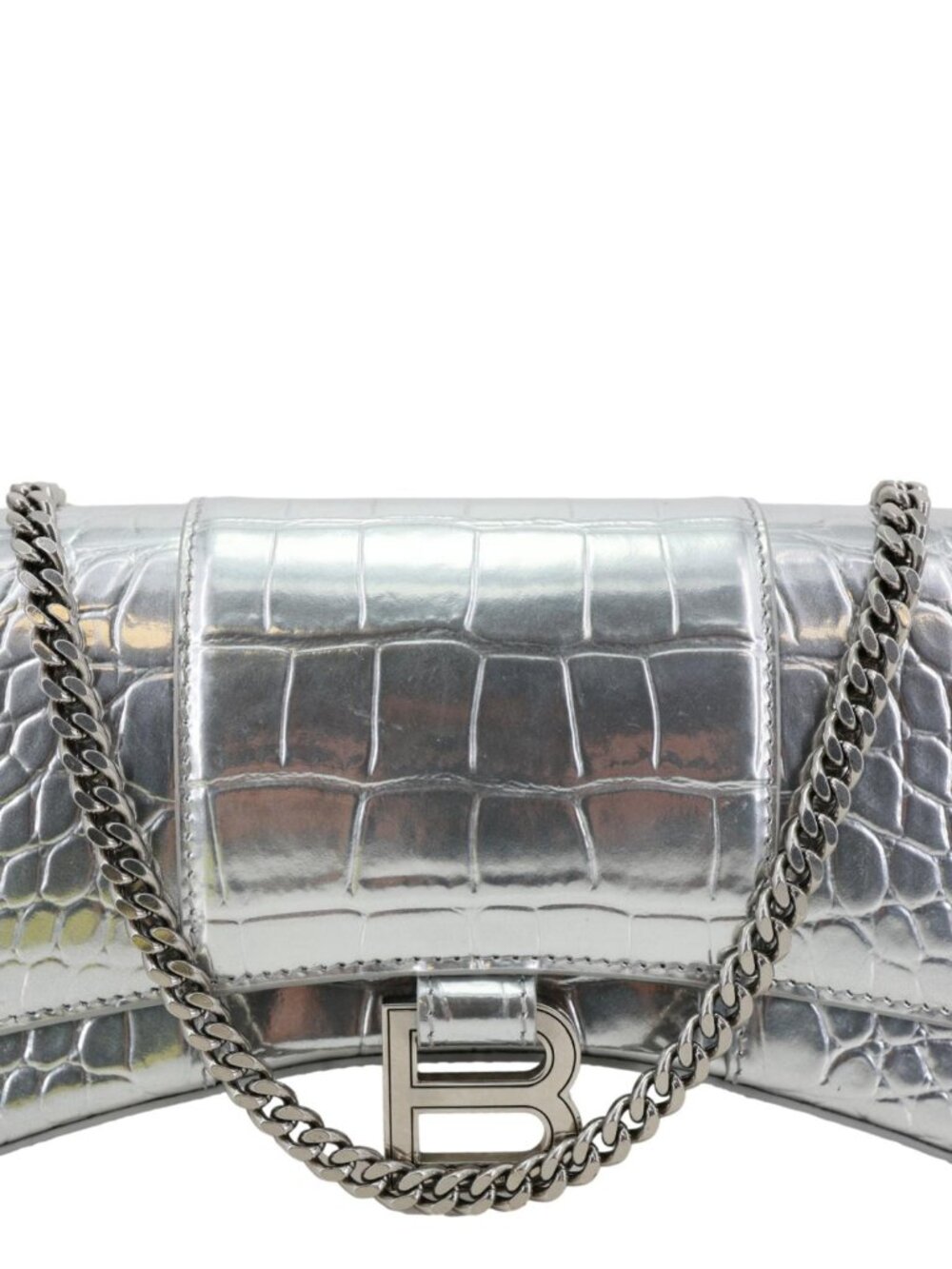 Balenciaga  Hourglass Calfskin Crocodile Embossed Leather Chain Crossbody Bag